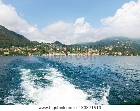 Menaggio Italy - august 25 2015: Menaggio view with perspective and from the ferry landing stage