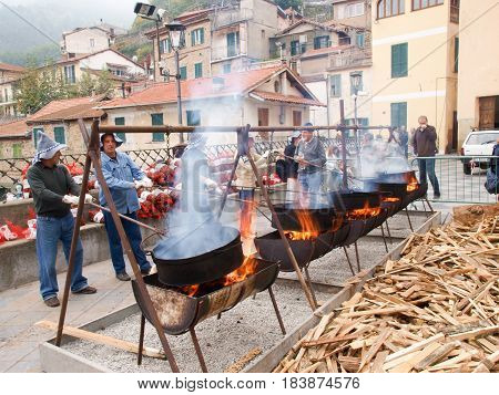 Ceriana Italy - October 25 2015: roasted chestnuts during a village festival