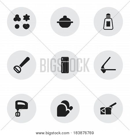 Set Of 9 Editable Food Icons. Includes Symbols Such As Husker, Saucepan, Kitchen Glove And More. Can Be Used For Web, Mobile, UI And Infographic Design.