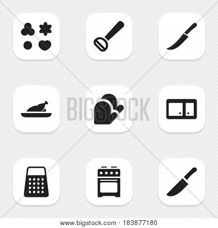 Set Of 9 Editable Cook Icons. Includes Symbols Such As Sideboard, Shortcake, Shredder And More. Can Be Used For Web, Mobile, UI And Infographic Design.
