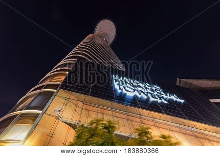 HO CHI MINH CITY VIETNAM - March 27 2917 : Night View of The Bitexco building. Bitexco Tower is the highest building in HCMC