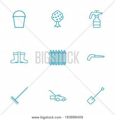 Set Of 9 Household Outline Icons Set.Collection Of Waterproof Shoes, Atomizer, Arm-Cutter And Other Elements.