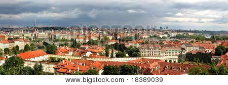 Aerial panoramic view on city center of Prague, Czech Republic.