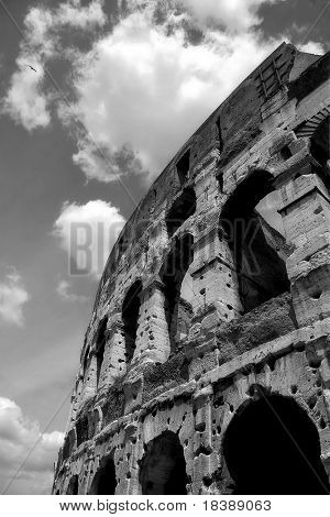 Vertical oriented image of famous Coliseum in Rome, Italy (black & white).