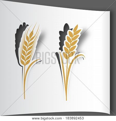 Vector illustration Paper art cut stickers Ears of wheat icons