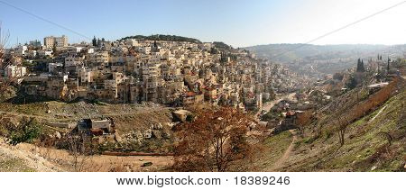 Panoramic view small palestinian village on hills in Western jerusalem, Israel.