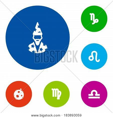 Set Of 6 Astronomy Icons Set.Collection Of Augur, Lunar, Virgin And Other Elements.