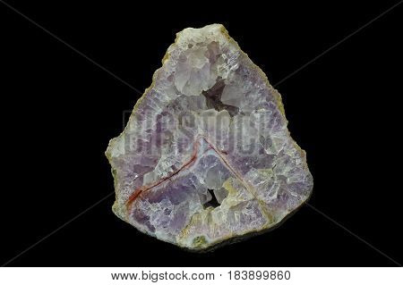 A cross section of the agate stone with amethyst geode. Origin: Asni Atlas Mountains Morocco.