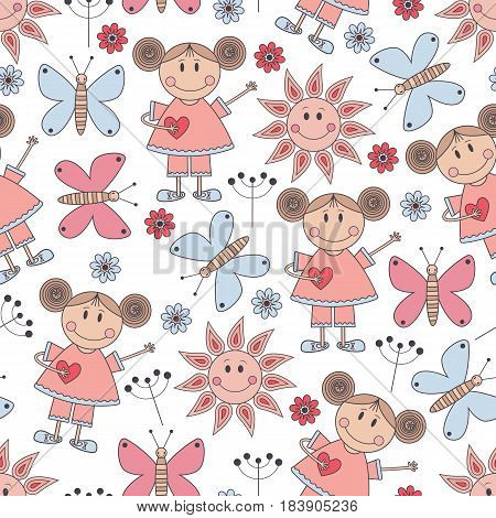 Vector bright seamless pattern. Funny objects made of childish style.