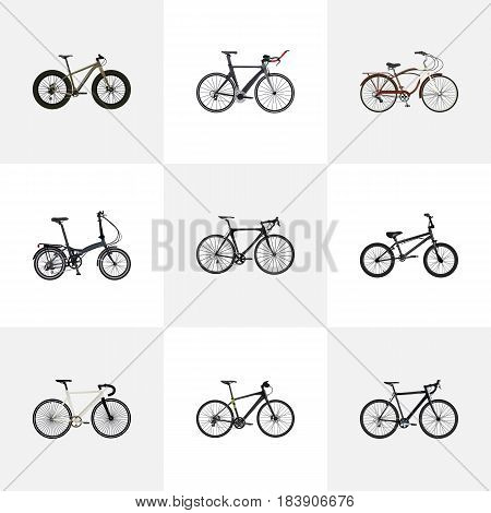 Realistic Bmx, Cyclocross Drive, Road Velocity And Other Vector Elements. Set Of Sport Realistic Symbols Also Includes Bike, Bicycle, Cruise Objects.
