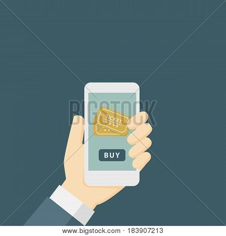 Online Ticket Order Illustration. People Buy Cinema Ticket with Mobile Phone