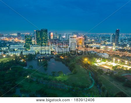 BANGKOK THAILAND - 28 APRIL 2017 : Aerial view of PTT Head office and Engery Complex building on April 28 2017. PTT is the largest oil company in Thailand.