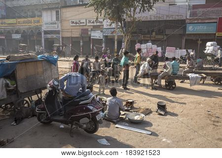 DELHI INDIA - MAR 21 : morning life of worker in chandni chowk in old delhi old delhi is aged and famous marketplace of delhi on march 21 2015 india