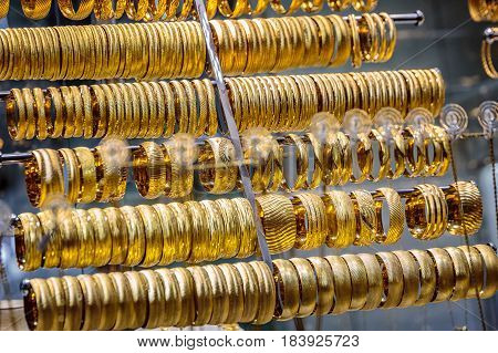 Gold braceletes at the Grand Bazaar, Istanbul.