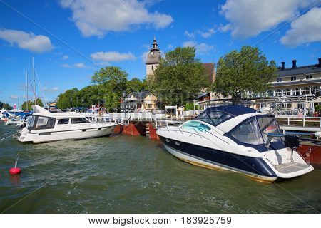 NAANTALI, FINLAND - AUGUST 27, 2016: August day in the harbor of Naantali