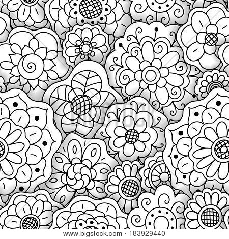 vector seamless floral pattern. Hand Drawn Floral background. Coloring book page for adults