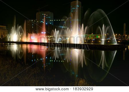 Dancing Fountains On Ardagani Lake. Batumi. Georgia