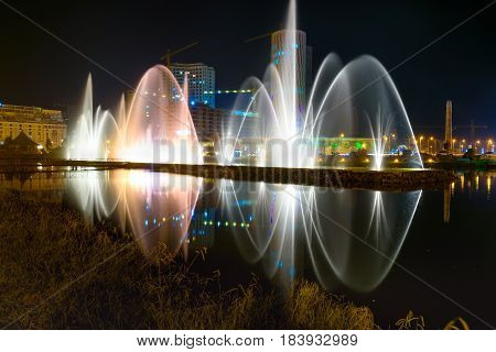 Dancing Fountains On Ardagani Lake. Batumi. Georgia