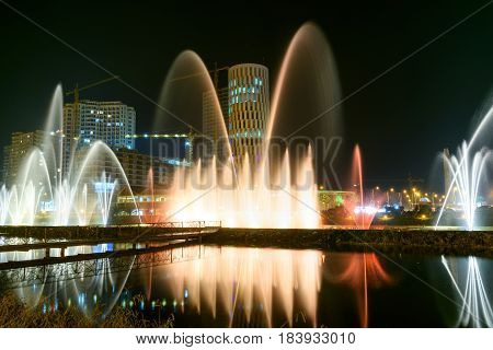 Dancing Fountains On Ardagani Lake. Batumi. Georgia