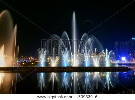 Dancing Fountains On Ardagani Lake. Batumi. Georgia