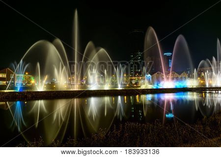 Dancing Fountains On Ardagani Lake. Batumi. Georgia