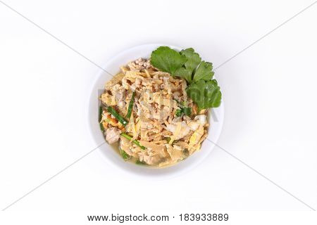 Fried Egg And  Ginger With Minced Pork In Soup.