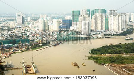 Panoramic view of Ho Chi Minh city or Saigon. Vietnam.