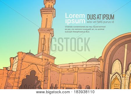 Nabawi Mosque Building Muslim Religion Ramadan Kareem Holy Month Vector Illustration