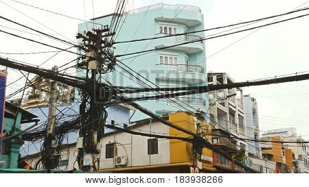 The web of power lines on the streets of Ho Chi Minh City