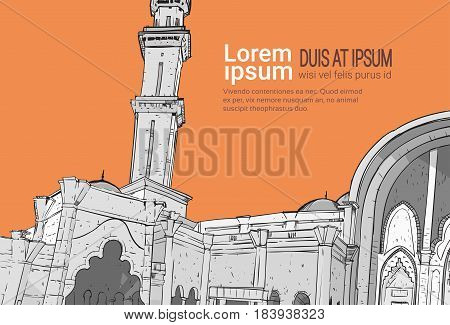 Nabawi Mosque Building Muslim Religion Ramadan Kareem Holy Month Vector Illustration