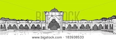 Nabawi Mosque Building Muslim Religion Ramadan Kareem Holy Month Vector Illustration