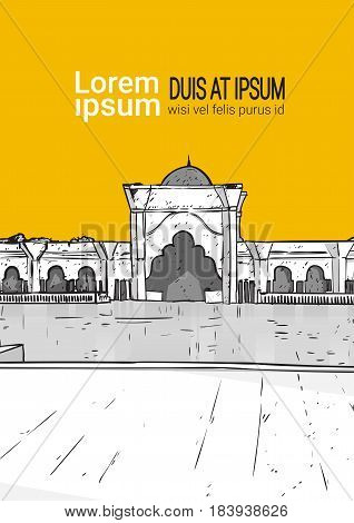 Nabawi Mosque Building Muslim Religion Ramadan Kareem Holy Month Vector Illustration
