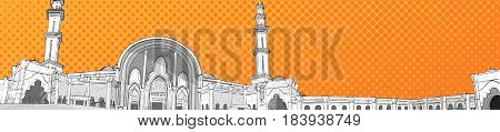 Nabawi Mosque Building Muslim Religion Ramadan Kareem Holy Month Vector Illustration