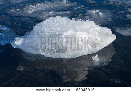 Ice on blue winter lagoon Iceland nautral landscape background
