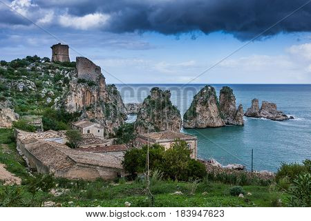Faraglioni And Beautiful Sea At Scopello, Sicily, Italy