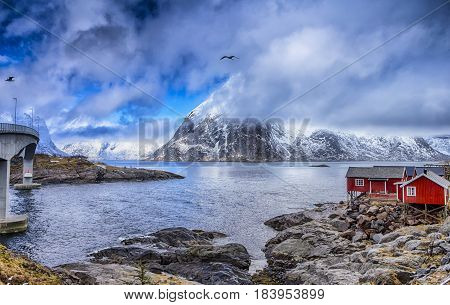 Hamnoy Fishing Village at Lofoten Islands in Norway.Horizontal Image