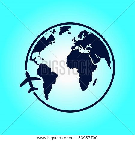 Airplane icon travel. Trip round the world. Flat design style.