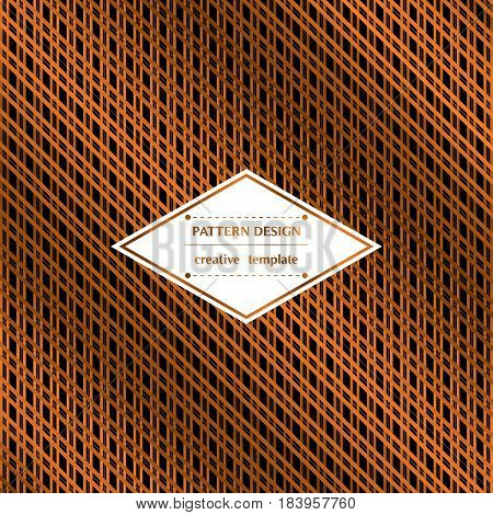 Square pattern with cooper stripes on black background. Vector template for flyer card brochure cover textile tile etc.