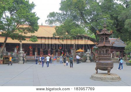 GUANGZHOU CHINA - NOVEMBER 13, 2016: Unidentified people visit Guangxiao Temple. Guangxiao Temple is one of the oldest Buddhist temples in Guangzhou.