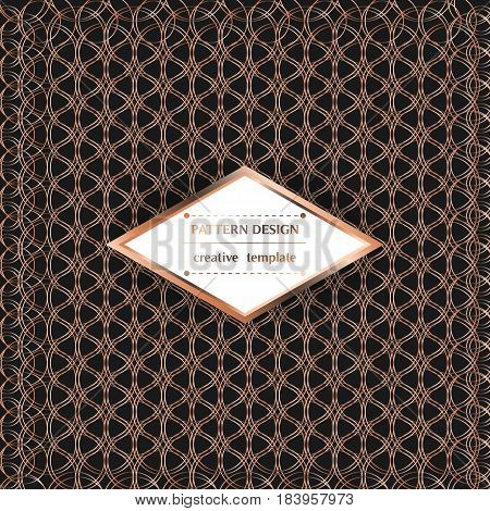 Square pattern with metallic circles on black background. Vector template for flyer card brochure cover textile tile etc.