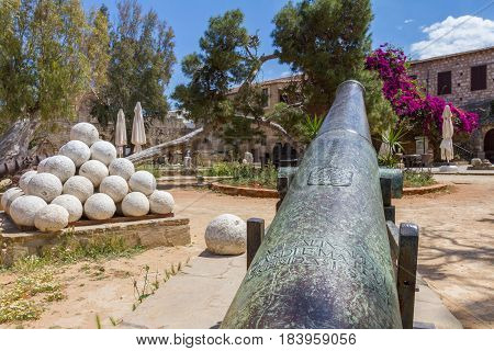 Cannon and cannon balls in old Famagusta island of Cyprus