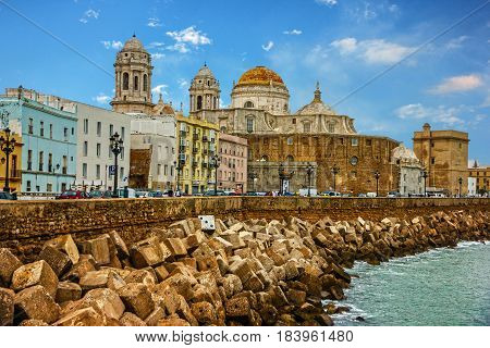Cadiz, Spain - April 20, 2017: Seafront Cathedral Campo del Sur