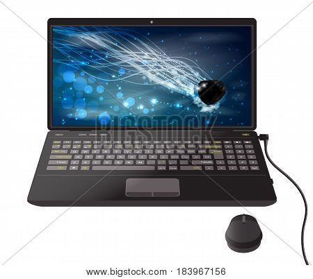 Space Wallpaper On A Laptop. Desktop Computer.