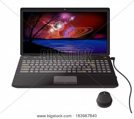 Space Wallpaper On A Laptop. Desktop Computer.