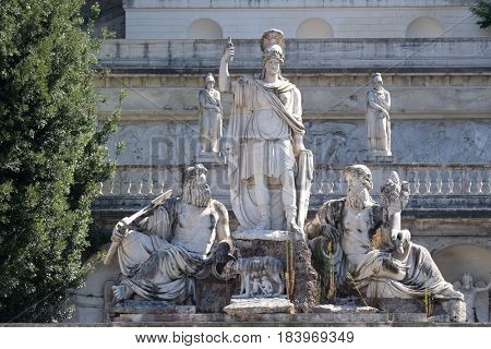 ROME, ITALY - SEPTEMBER 03: Pincio Terrace, goddess Roma between Tiber and Aniene, Piazza del Popolo in Rome, Italy on September 03, 2016.