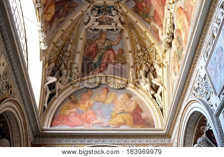 ROME, ITALY - SEPTEMBER 02: Saint John the Evangelist fresco in the Theodoli chapel by Giulio Mazzoni, Church of Santa Maria del Popolo, Rome, Italy on September 02, 2016.