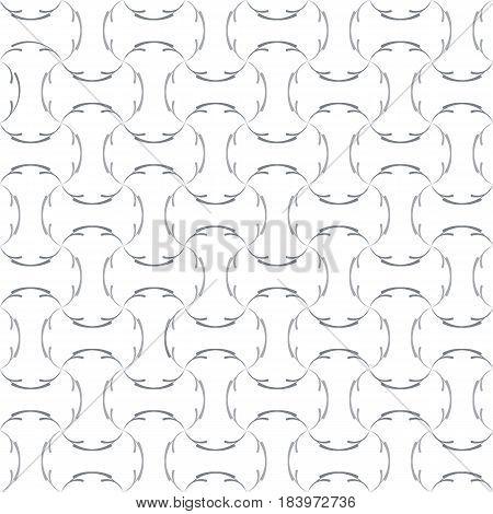 Regular trellis pattern of curved calligraphic strokes. Neutral white and grey ornamental background. Vector seamless repeat.