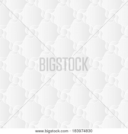 Neutral white geometric texture. Abstract oriental arabesque background with 3d effect.  Vector seamless repeating pattern.