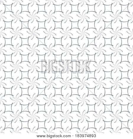 Regular trellis pattern of curved calligraphic strokes. Neutral white and grey ornamental background. Vector seamless repeat.