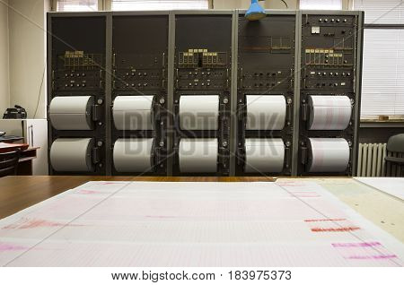 Seismographs Recording Earthquake